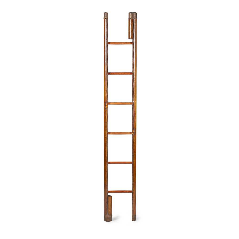 Lot 74 - LEATHER AND MAHOGANY FOLDING LIBRARY LADDER