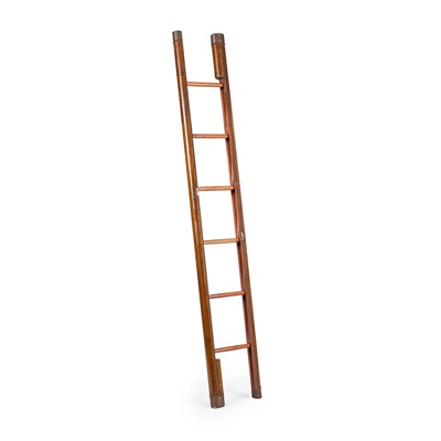 Lot 74 - LEATHER AND MAHOGANY FOLDING LIBRARY LADDER