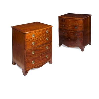Lot 502 - MATCHED PAIR OF GEORGE III INLAID MAHOGANY COMMODE CHESTS