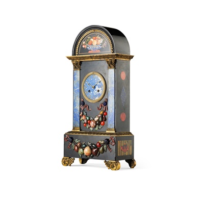 Lot 445 - FRENCH FLORENTINE MARBLE AND PIETRA DURA MANTEL CLOCK, BY HUNZIKER, PARIS