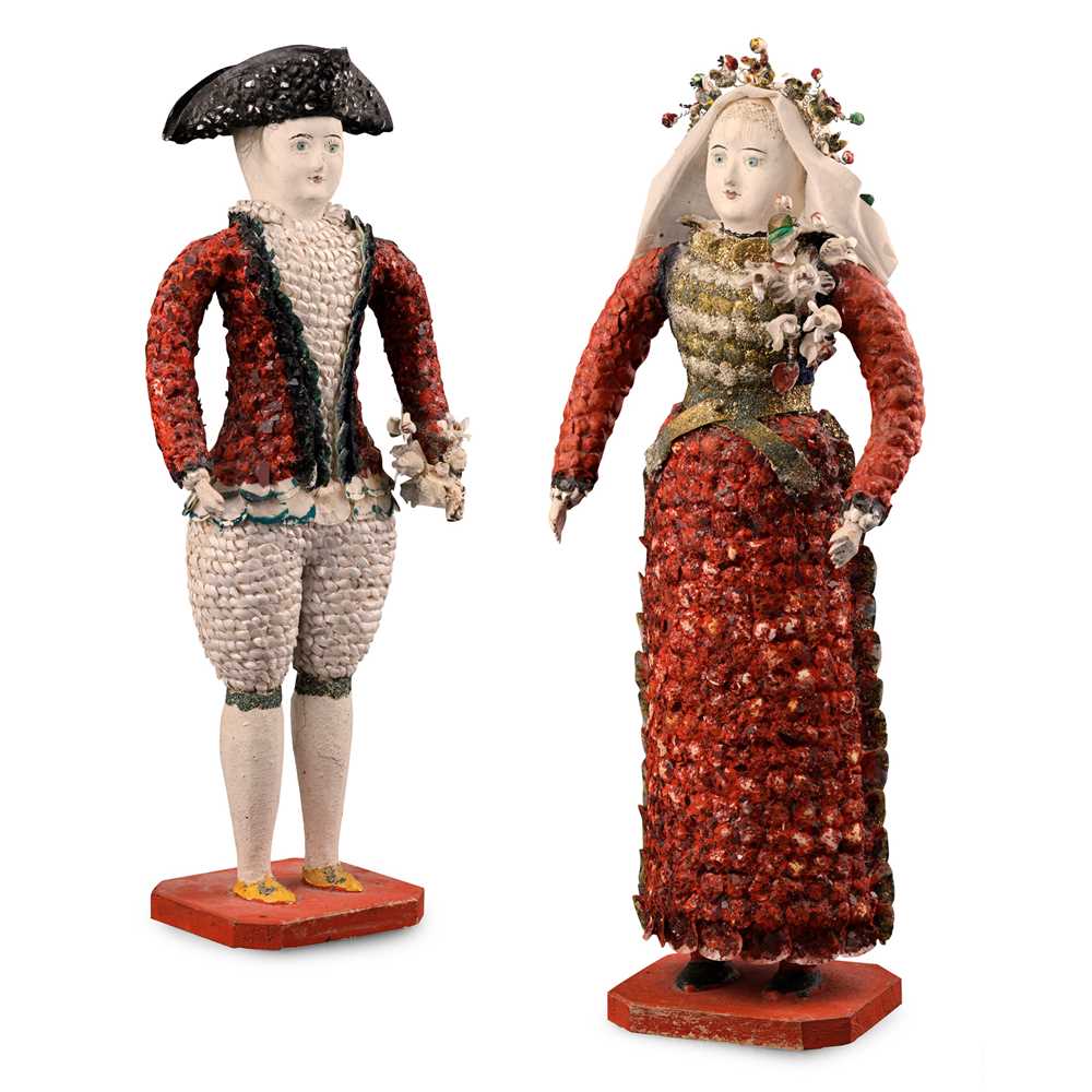 Lot 515 - RARE PAIR OF FRENCH CARTON MOULE 'SEASIDE' DOLLS