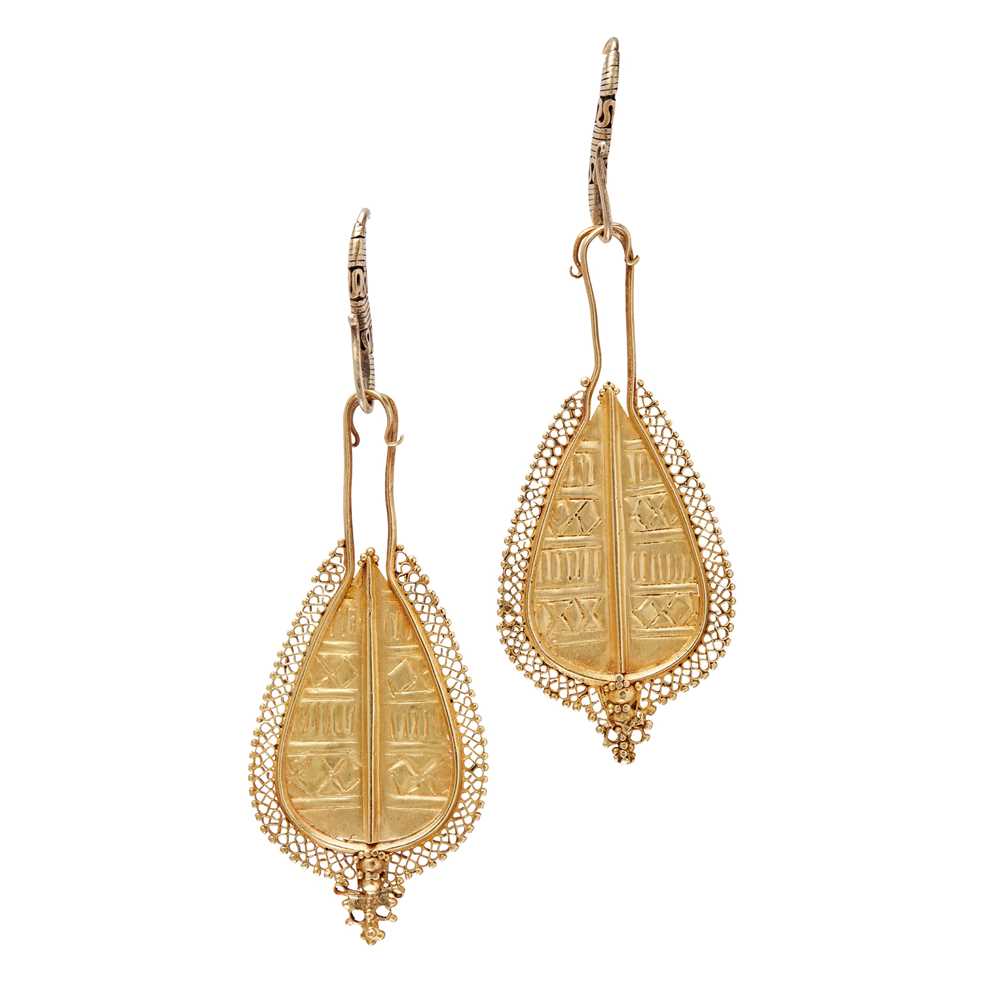 Lot 64 - A pair of South East Asian pendant earrings