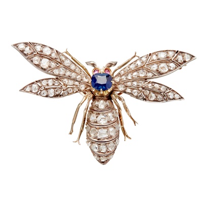 Lot 3 - A late 19th century sapphire and diamond set insect brooch