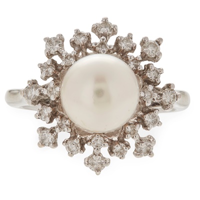 Lot 73 - A pearl and diamond set cluster ring