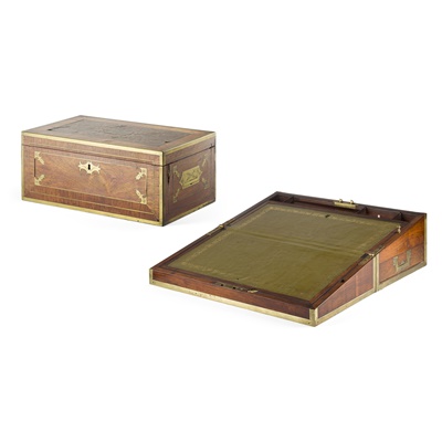 Lot 518 - ROYAL INTEREST: ROSEWOOD BRASS BANDED AND INLAID DOCUMENT BOX