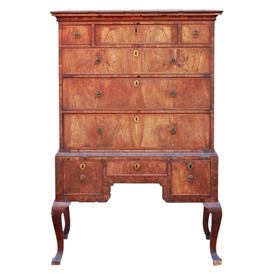 Lot 478 - GEORGE I WALNUT CHEST-ON-STAND