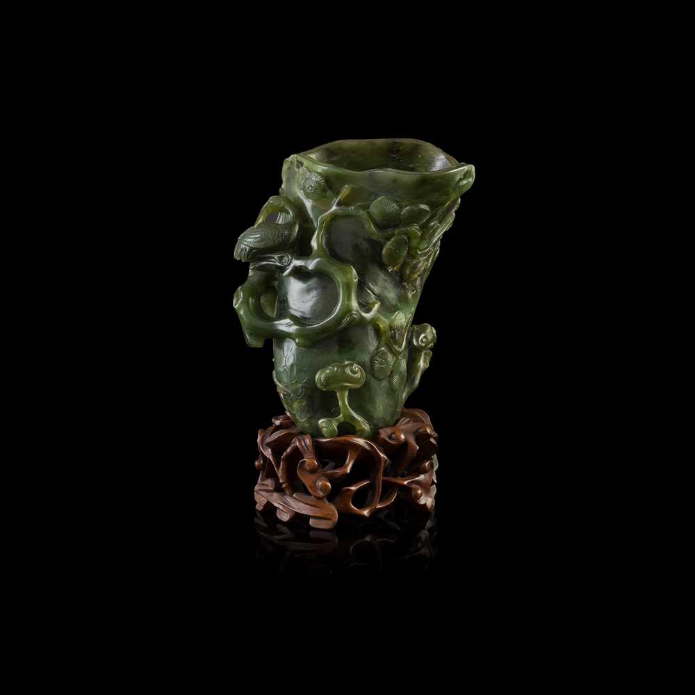 Lot 110 - SPINACH-GREEN JADE 'CRANE AND PINE TREE' VASE