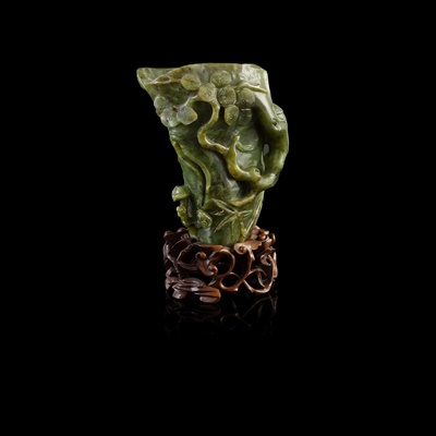Lot 110 - SPINACH-GREEN JADE 'CRANE AND PINE TREE' VASE