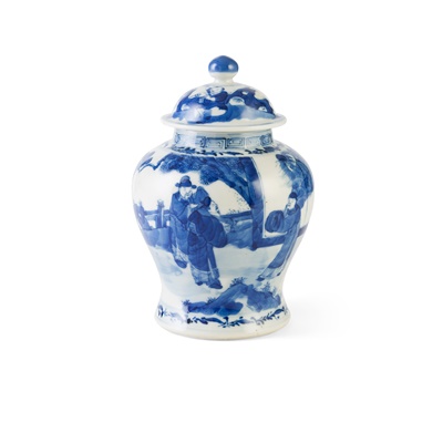 Lot 179 - BLUE AND WHITE BALUSTER JAR AND COVER