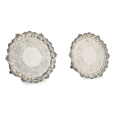 Lot 281 - A PAIR OF GEORGE IV SALVERS