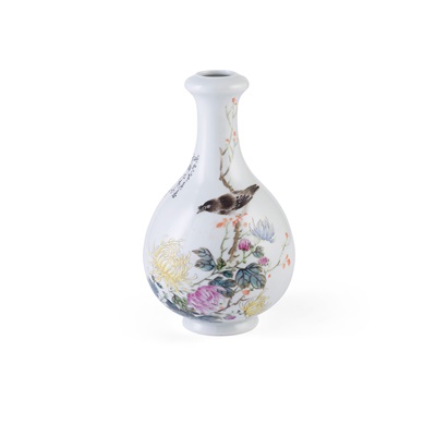 Lot 237 - QIANJIANG ENAMELLED AND INSCRIBED BOTTLE VASE