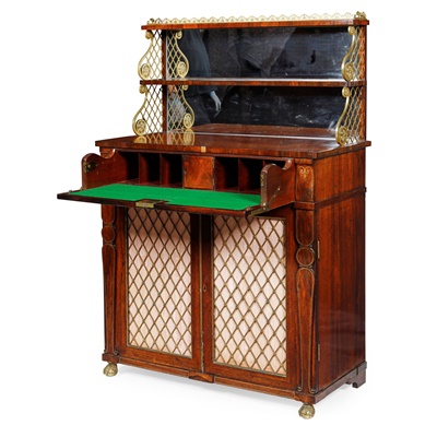 Lot 226 - REGENCY ROSEWOOD AND BRASS MOUNTED SECRETAIRE CHIFFONIER
