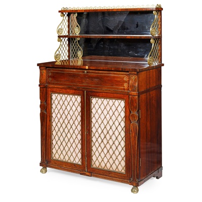 Lot 226 - REGENCY ROSEWOOD AND BRASS MOUNTED SECRETAIRE CHIFFONIER