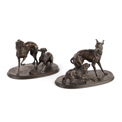 Lot 281 - AFTER PIERRE JULES MENE, TWO BRONZE FIGURE GROUPS OF DOGS