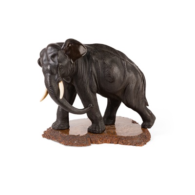 Lot 278 - LARGE JAPANESE BRONZE AND IVORY FIGURE OF AN ELEPHANT