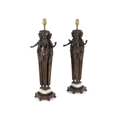 Lot 267 - PAIR OF  BRONZE FIGURAL TABLE LAMPS