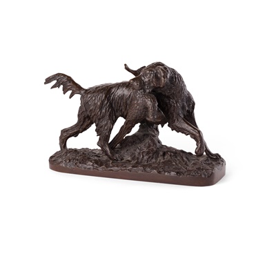 Lot 282 - AFTER CHRISTOPHE FRATIN, LARGE BRONZE FIGURE OF A SETTER WITH PHEASANT