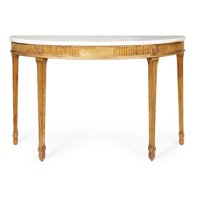 Lot 133 - GEORGE III MARBLE TOPPED GILT WOOD  DEMI LUNE TABLE