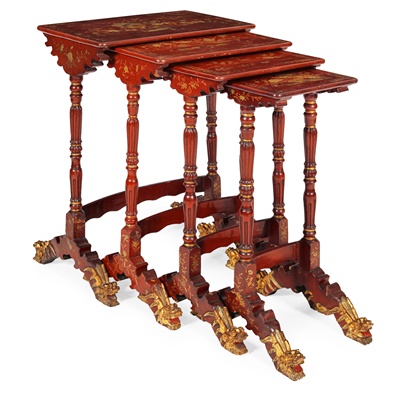 Lot 146 - NEST OF CHINESE EXPORT RED PAINTED AND GILT WOOD QUARTETTO TABLES