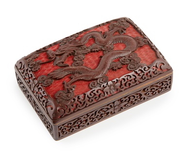 Lot 196 - CHINESE ENAMELLED AND CARVED LACQUER BOX