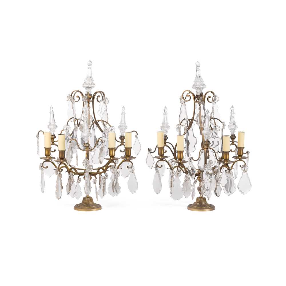 Lot 99 - PAIR OF LOUIS XV STYLE BRASS AND CUT GLASS LIGHTS