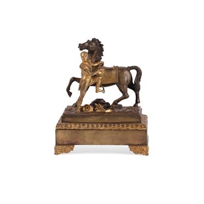 Lot 134 - FRENCH GILT AND PATINATED BRONZE FIGURE OF NAPOLEON MOUNTING A HORSE