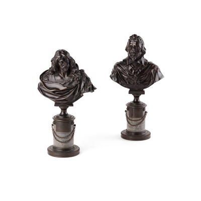 Lot 123 - PAIR OF FRENCH BRONZE BUSTS OF CARDINAL RICHELIEU AND LOUIS XIII
