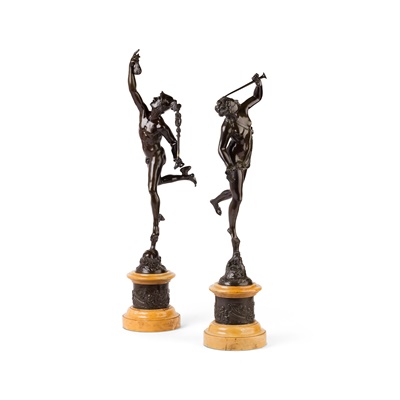Lot 153 - AFTER GIAMBOLOGNA, PAIR OF BRONZE FIGURES OF MERCURY AND FORTUNA