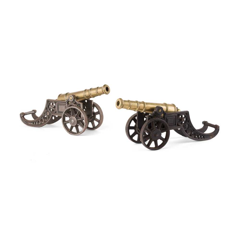 Lot 56 - PAIR OF BRASS AND STEEL SIGNAL CANNONS