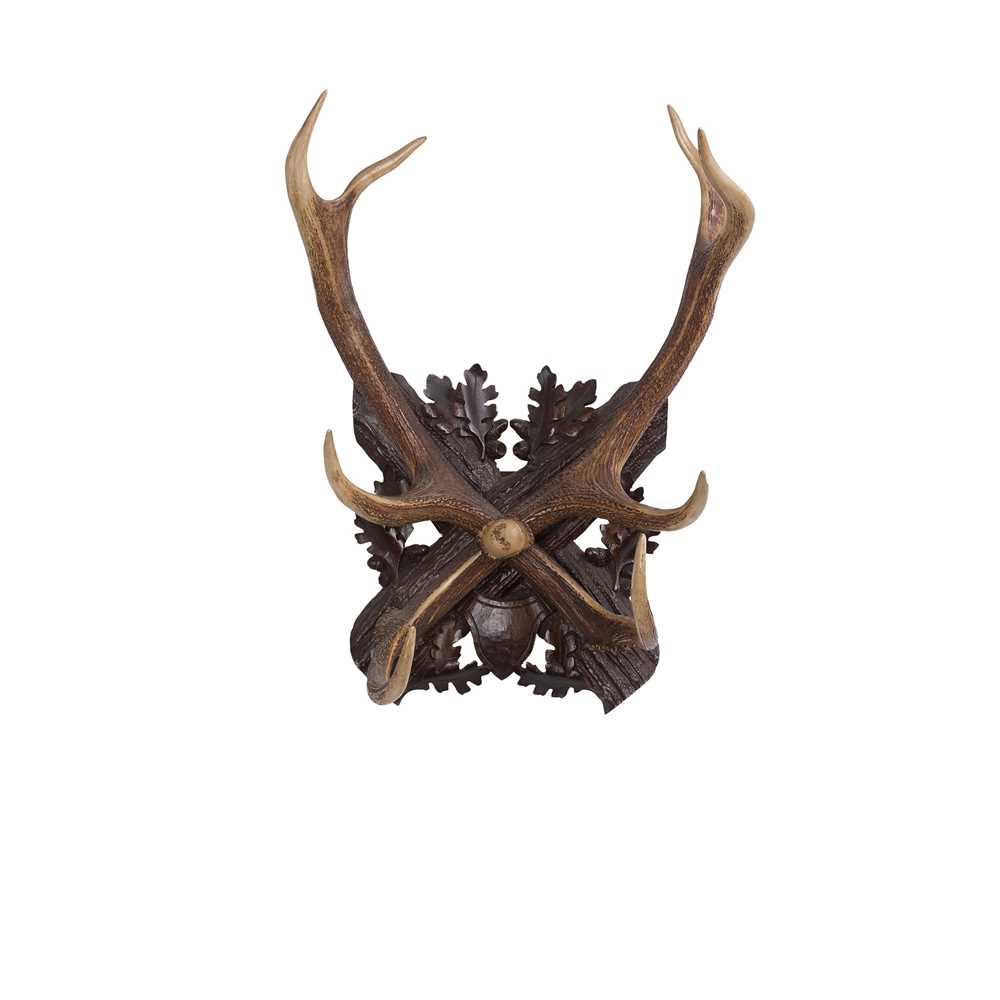Lot 1 - PAIR OF BLACK FOREST ANTLER AND WOOD WALL HOOKS