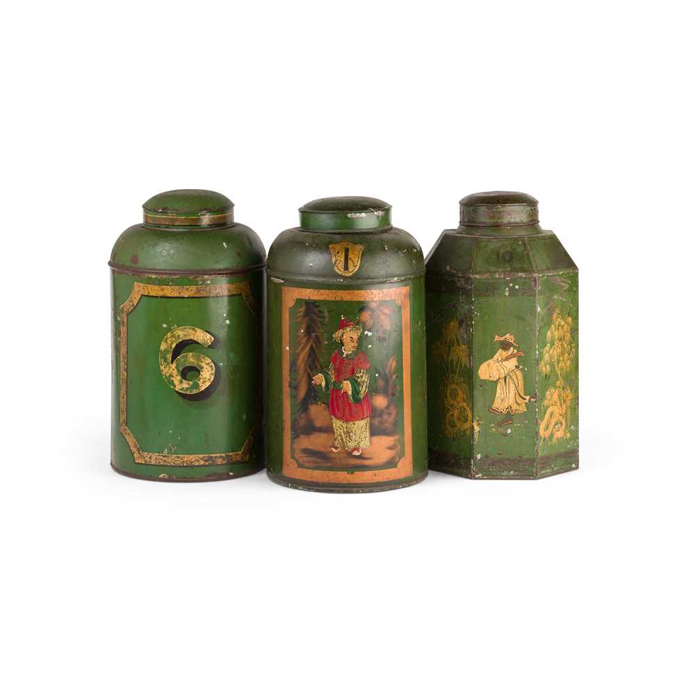 Lot 266 - THREE TOLE PAINTED TEA CANISTERS