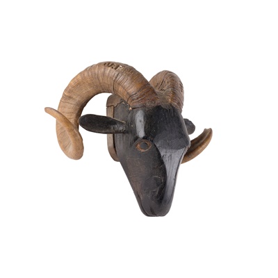 Lot 3 - CARVED AND PAINTED WOOD RAM’S HEAD