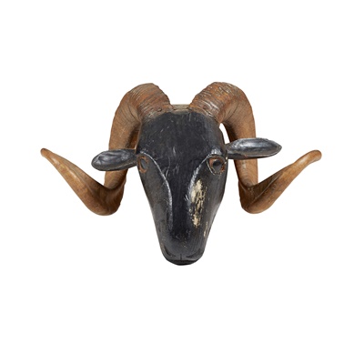 Lot 3 - CARVED AND PAINTED WOOD RAM’S HEAD
