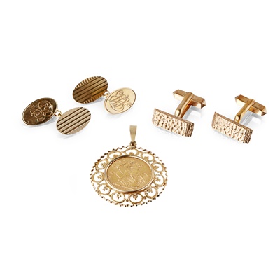 Lot 115 - Two pairs of 9ct gold gentleman’s cufflinks