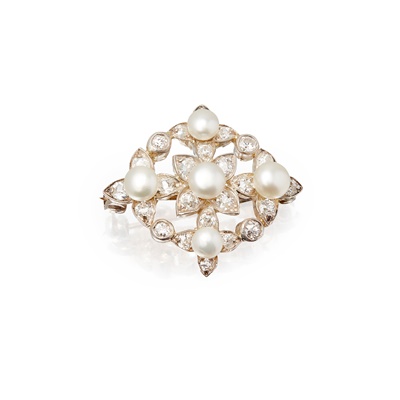 Lot 81 - A Victorian pearl and diamond set brooch