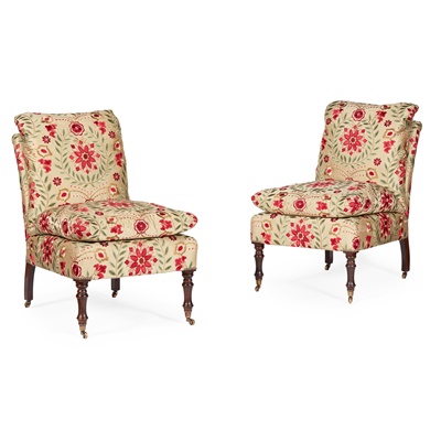 Lot 195 - PAIR OF REGENCY STYLE UPHOLSTERED SIDE CHAIRS