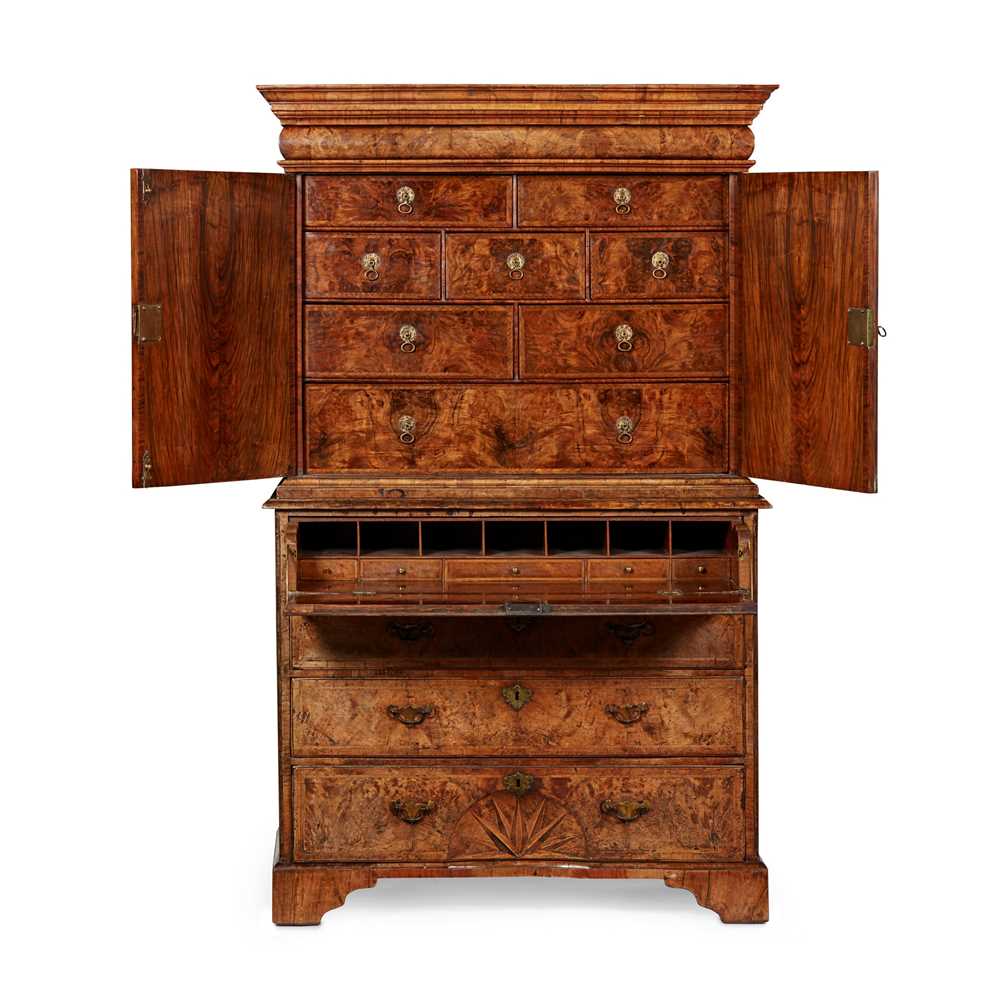 Lot 2 - GEORGE I BURR WALNUT AND MARQUETRY SECRETAIRE CABINET-ON-CHEST