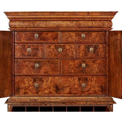 Lot 2 - GEORGE I BURR WALNUT AND MARQUETRY SECRETAIRE CABINET-ON-CHEST