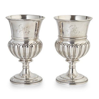 Lot 260 - A PAIR OF LATE GEORGE III PRESENTATION GOBLETS