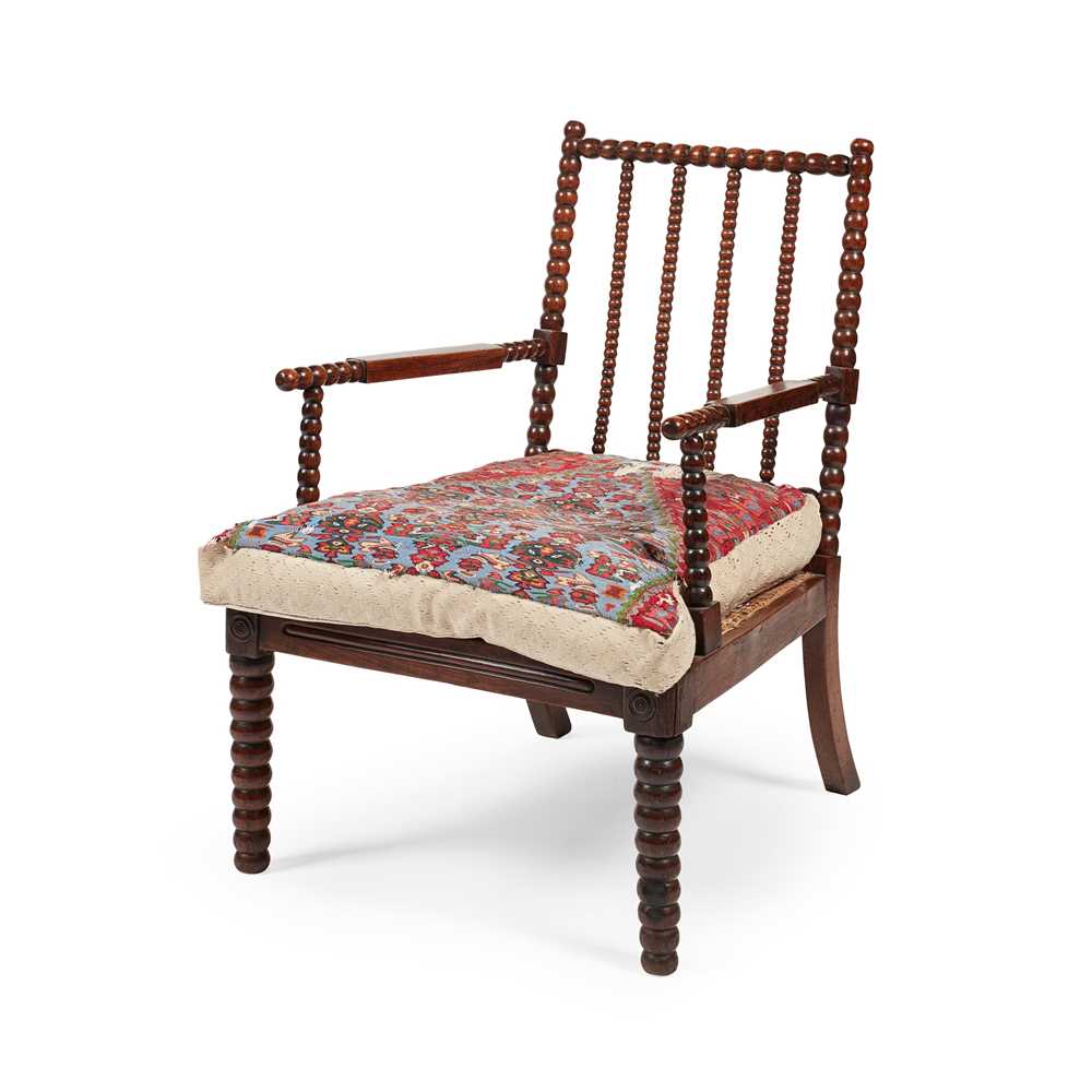 Lot 3 - A SCOTTISH SIMULATED ROSEWOOD BOBBIN -TURNED ARMCHAIR