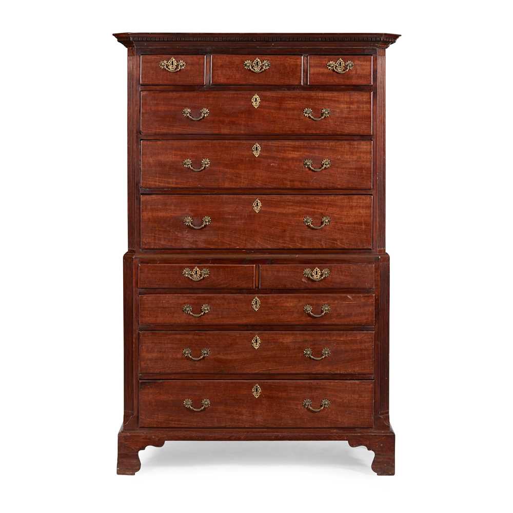 Lot 64 - GEORGE III MAHOGANY CHEST-ON-CHEST