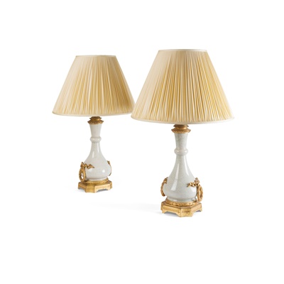 Lot 503 - PAIR OF CHINESE CRACKLE GLAZE PORCELAIN AND GILT BRONZE MOUNTED TABLE LAMPS