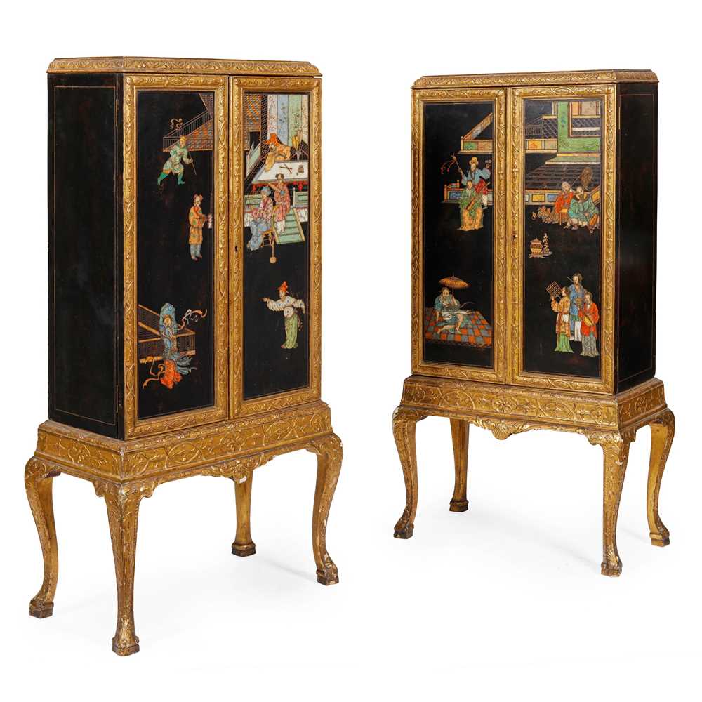 Lot 528 - PAIR OF COROMANDEL LACQUER AND GILT WOOD  CABINETS