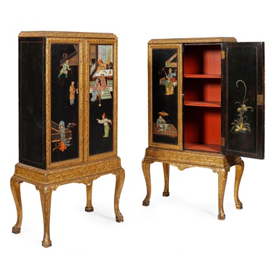 Lot 528 - PAIR OF COROMANDEL LACQUER AND GILT WOOD  CABINETS