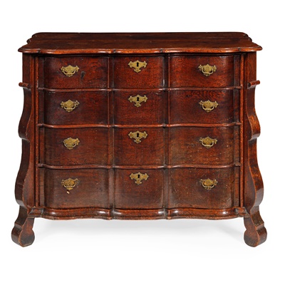 Lot 579 - NORTH EUROPEAN OAK BOMBE CHEST OF DRAWERS