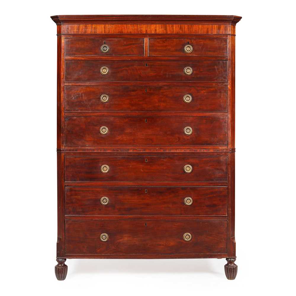 Lot 607 - LATE REGENCY MAHOGANY CHEST ON CHEST