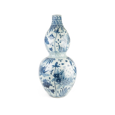 Lot 526 - LARGE CHINESE BLUE AND WHITE PORCELAIN DOUBLE GOURD VASE