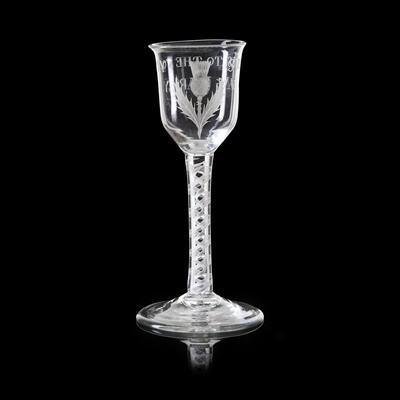 Lot 376 - A RARE 'SUCCESS TO THE SOCIETY' JACOBITE WINE GLASS