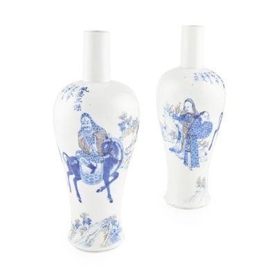 Lot 159 - PAIR OF UNDERGLAZE BLUE AND COPPER-RED VASES