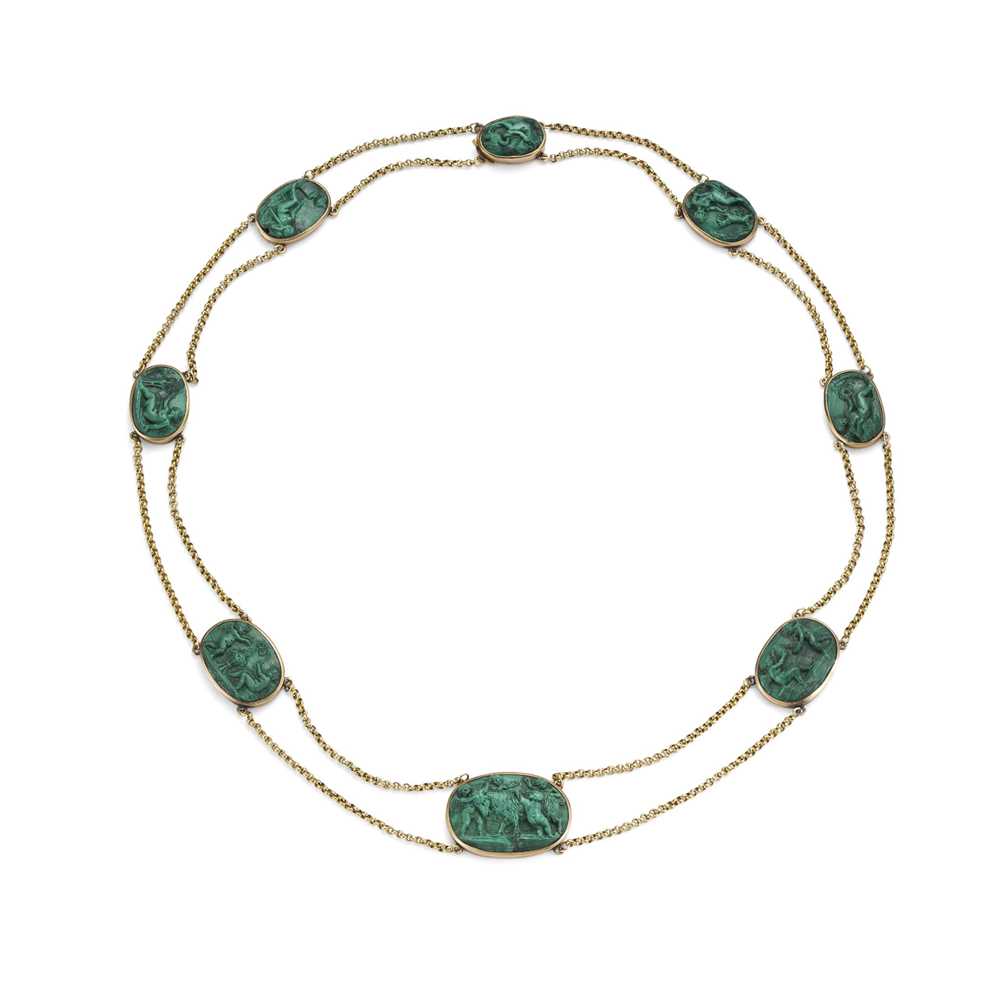 Lot 99 - An Italian malachite cameo necklace, first half of the 19th century